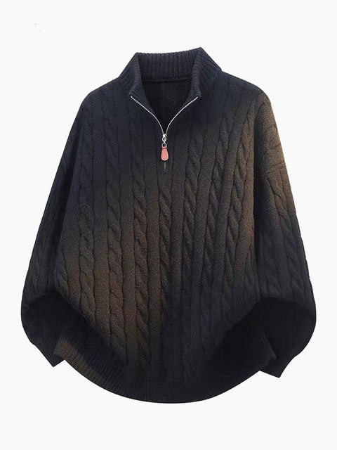 BELNAY Cable Mock Neck Half-Zip Sweater