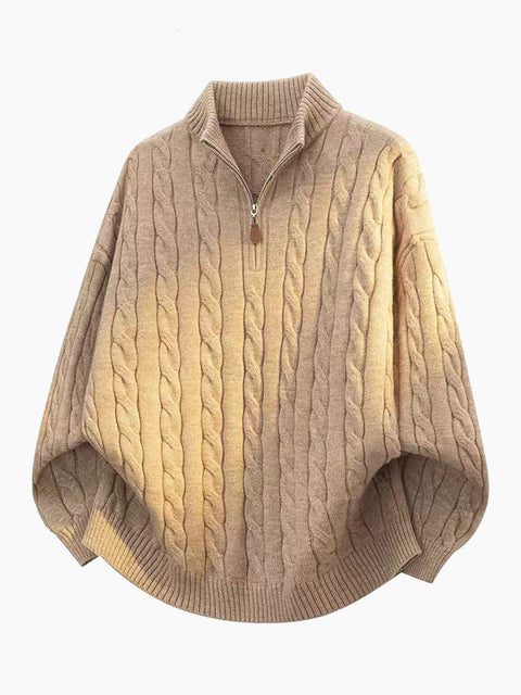 BELNAY Cable Mock Neck Half-Zip Sweater