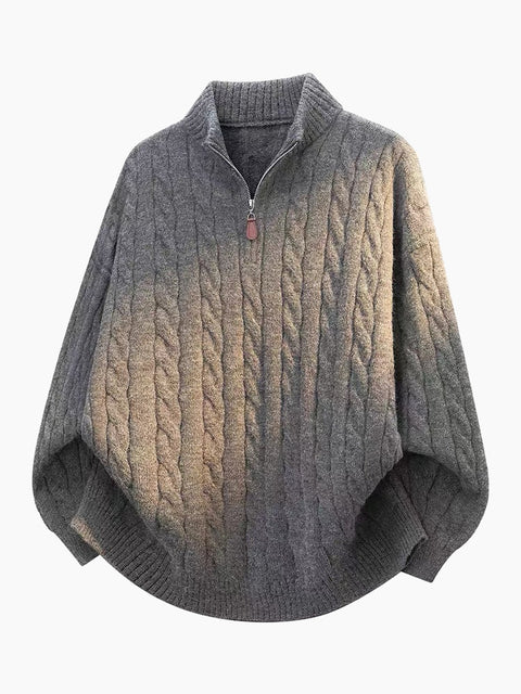 BELNAY Cable Mock Neck Half-Zip Sweater