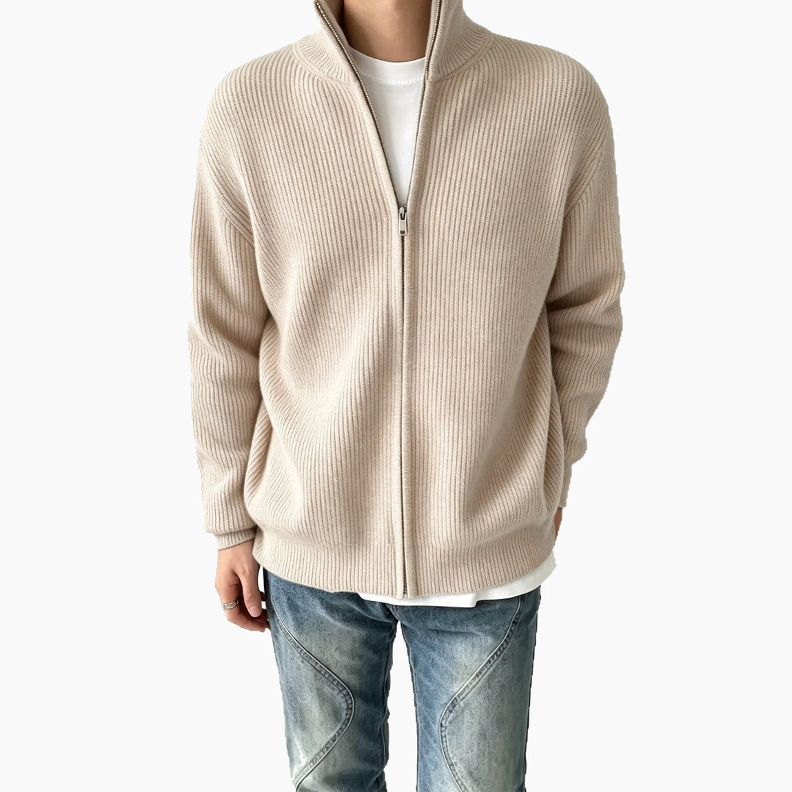 BELNAY Cotton Zip Cardigan