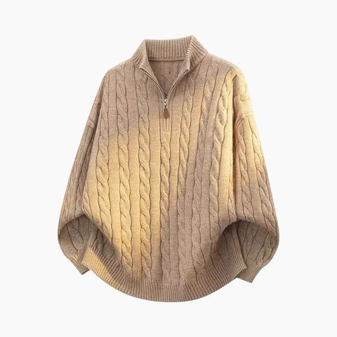 BELNAY Cable Mock Neck Half-Zip Sweater