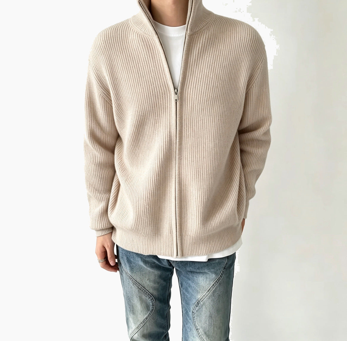 BELNAY Cotton Zip Cardigan