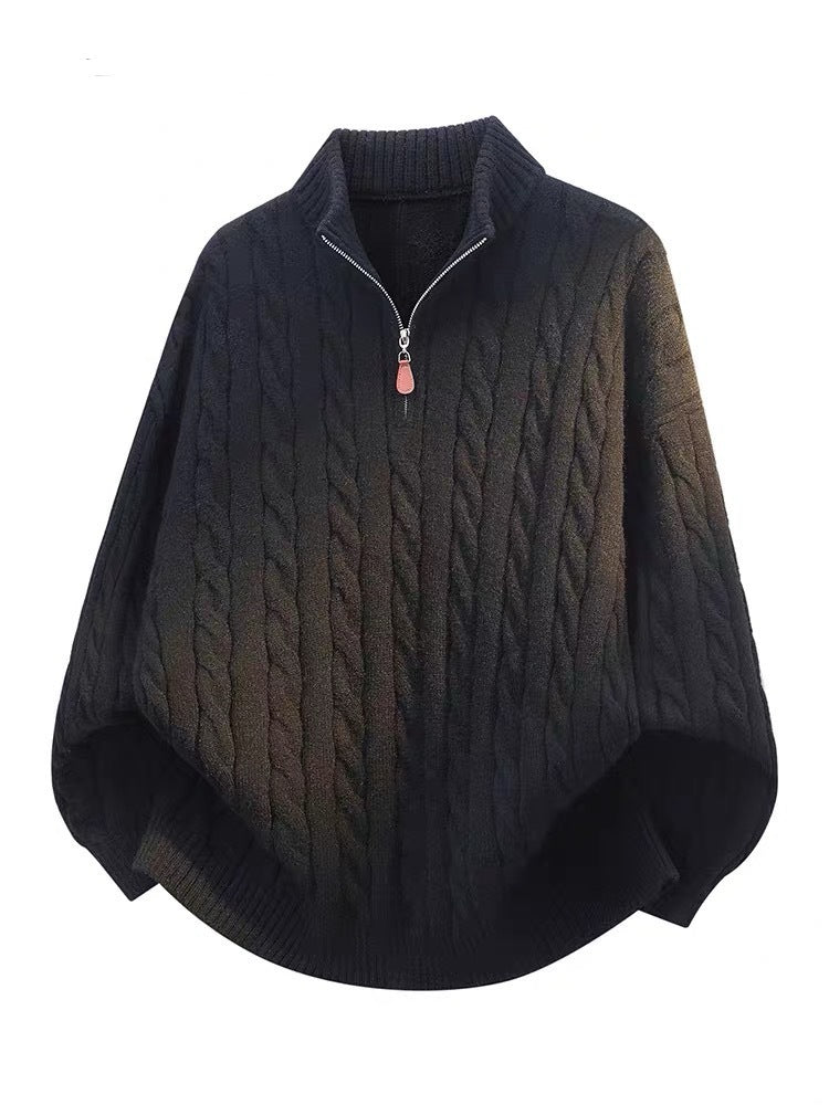 BELNAY Cable Mock Neck Half-Zip Sweater