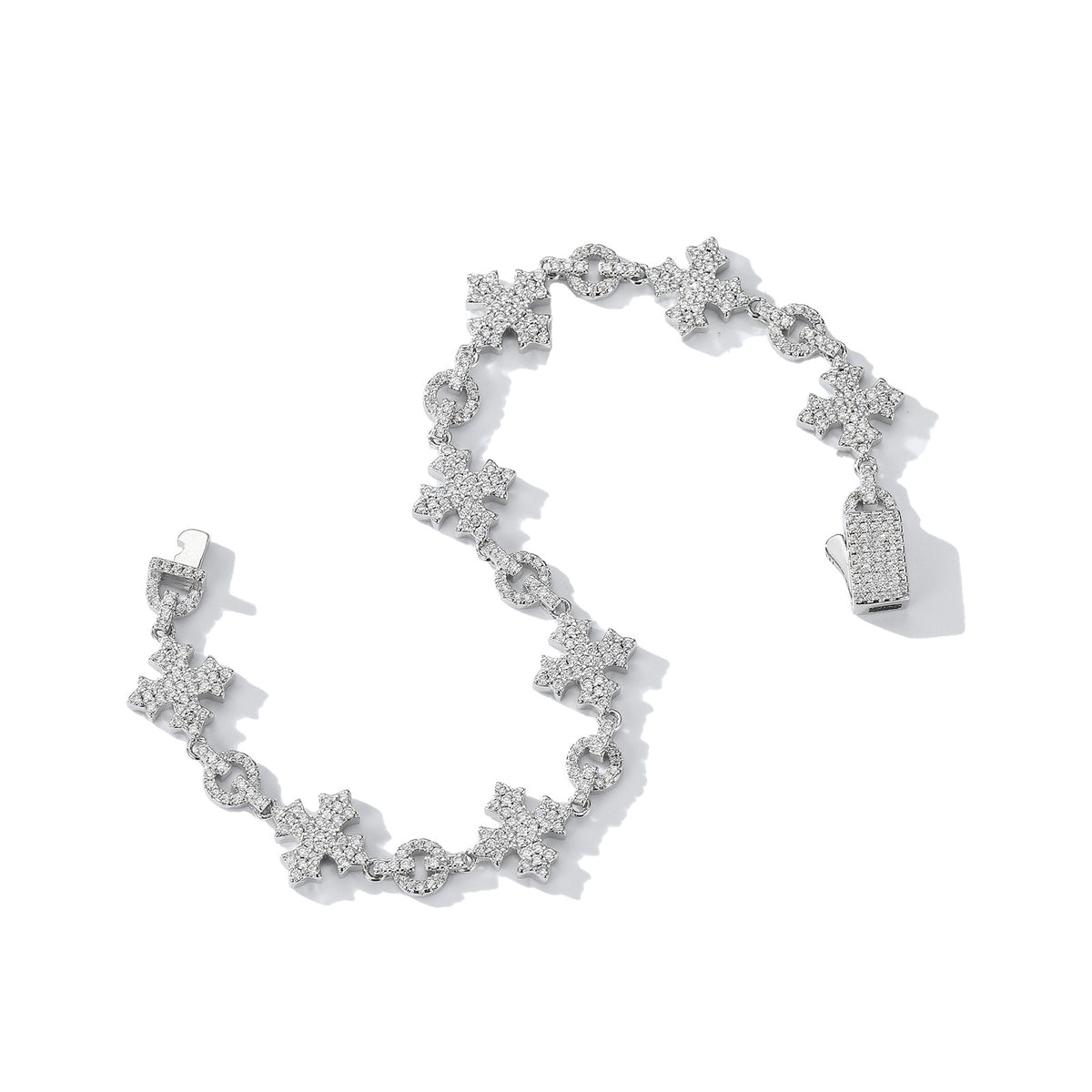 European and American hip-hop style full diamond snowflake cross bracelet, men's trendy personalized hiphop zircon couple accessories wholesale