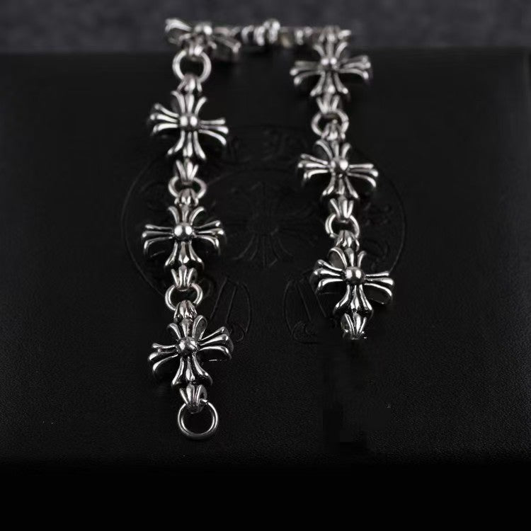 Trendy cross vintage bracelet Korean version Thai silver hip hop jewelry fashion personality couple European and American style jewelry wholesale