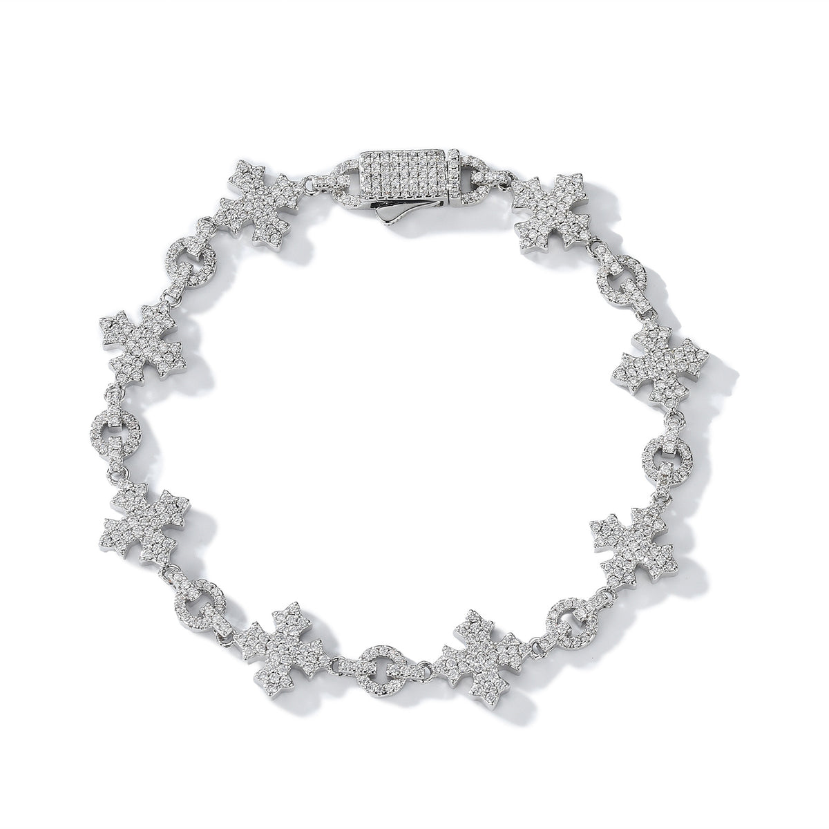 European and American hip-hop style full diamond snowflake cross bracelet, men's trendy personalized hiphop zircon couple accessories wholesale