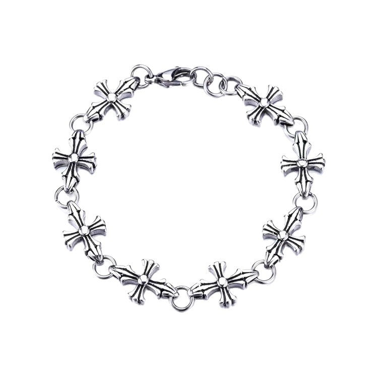 Trendy cross vintage bracelet Korean version Thai silver hip hop jewelry fashion personality couple European and American style jewelry wholesale