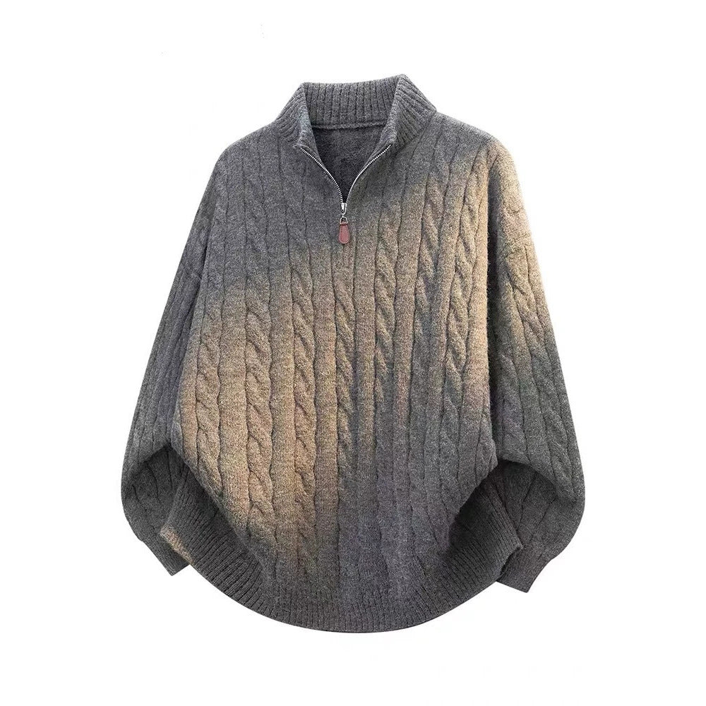 BELNAY Cable Mock Neck Half-Zip Sweater