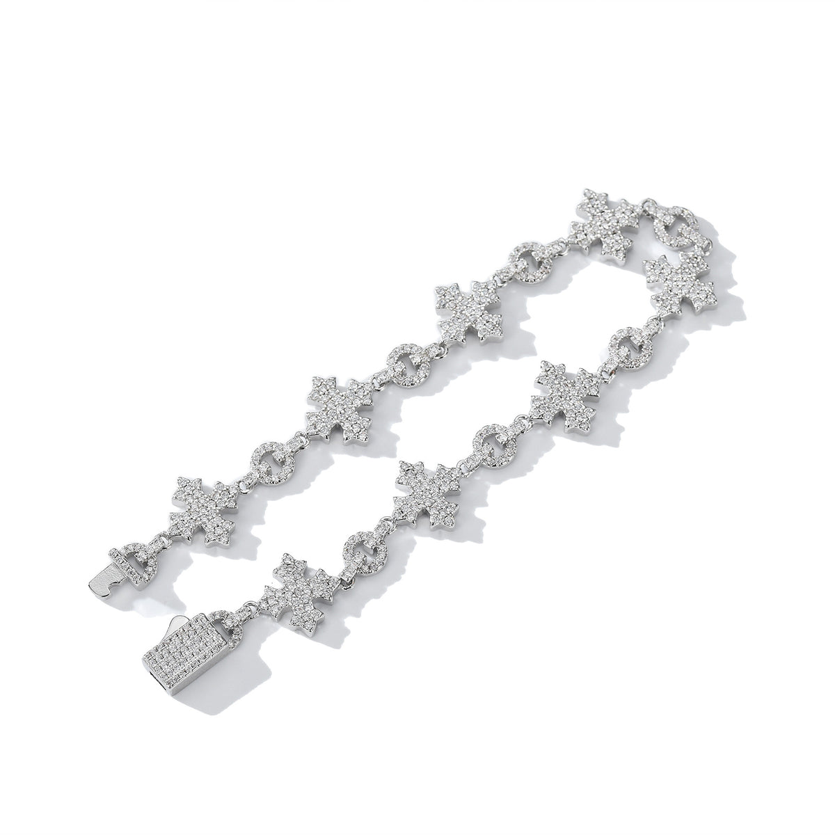 European and American hip-hop style full diamond snowflake cross bracelet, men's trendy personalized hiphop zircon couple accessories wholesale