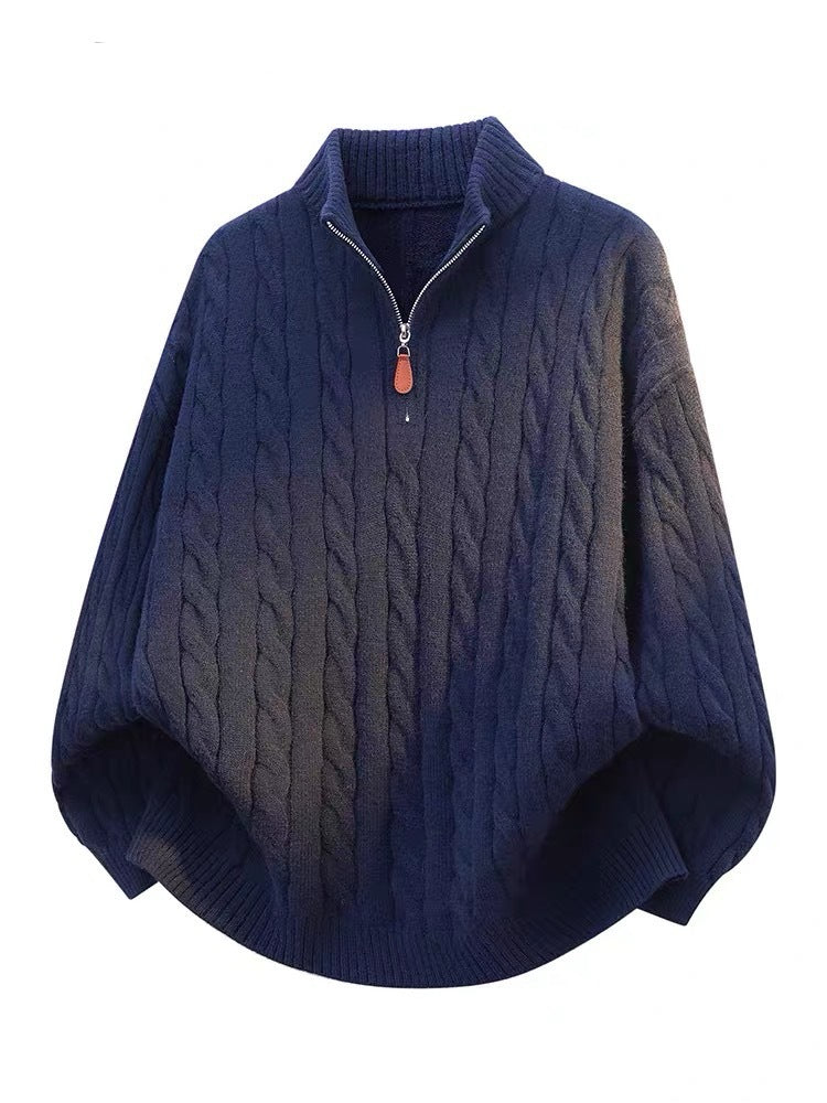 BELNAY Cable Mock Neck Half-Zip Sweater