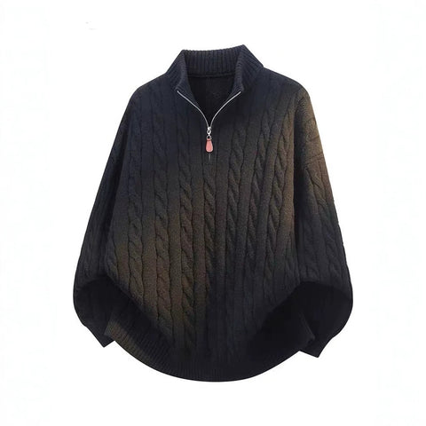 BELNAY Cable Mock Neck Half-Zip Sweater