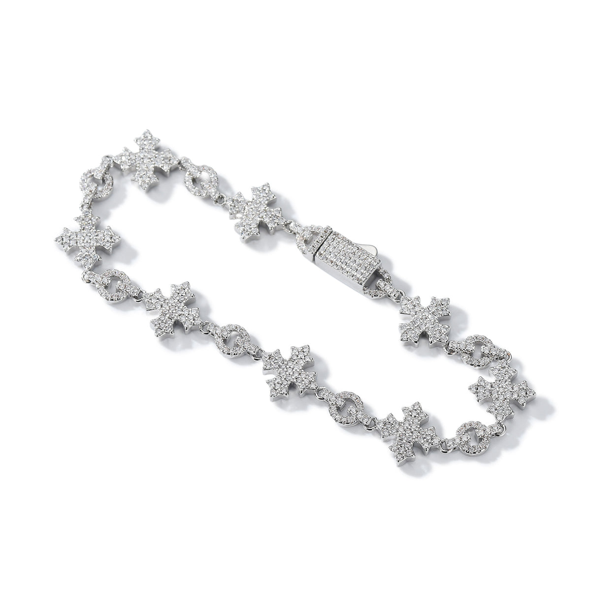 European and American hip-hop style full diamond snowflake cross bracelet, men's trendy personalized hiphop zircon couple accessories wholesale