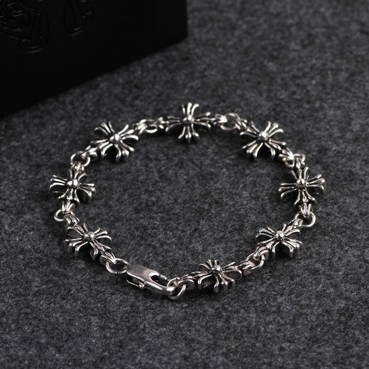 Trendy cross vintage bracelet Korean version Thai silver hip hop jewelry fashion personality couple European and American style jewelry wholesale