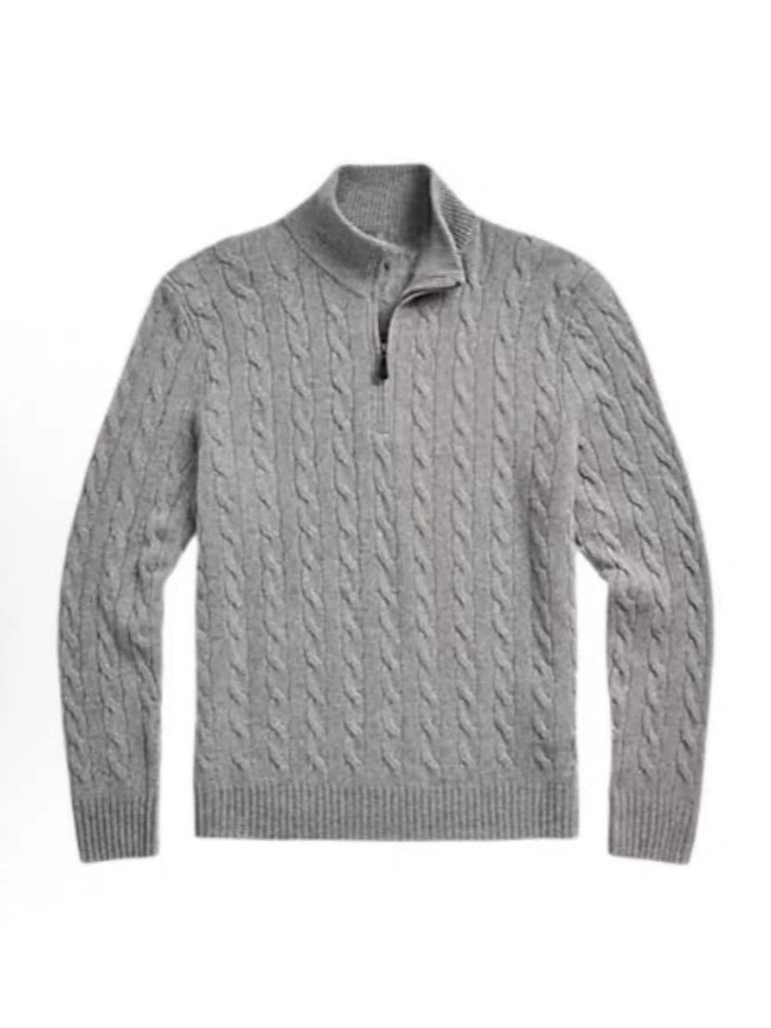 BELNAY Cable Mock Neck Half-Zip Sweater