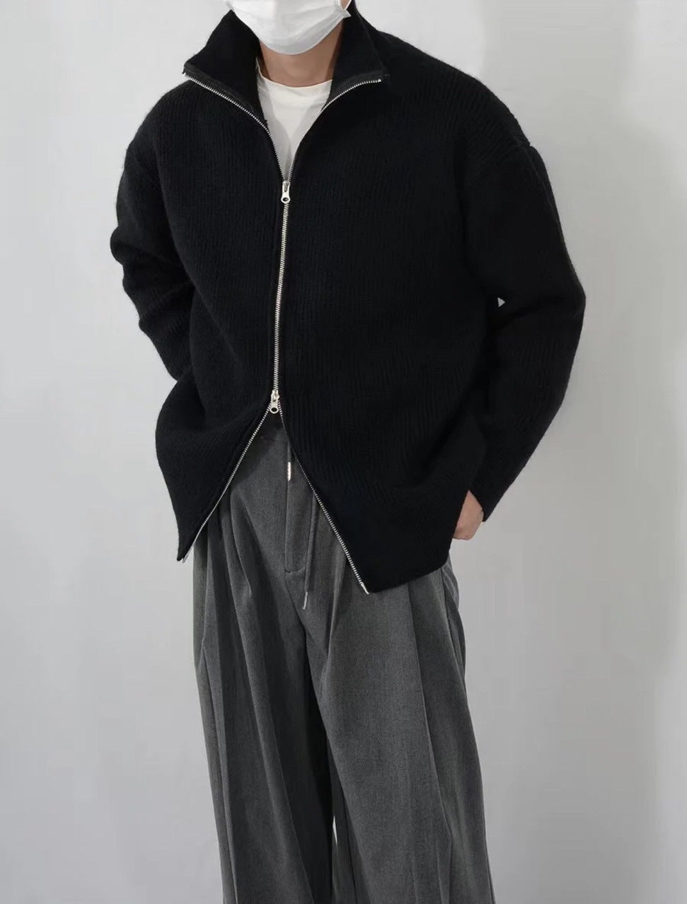 BELNAY Angled Hem Zip Cardigan