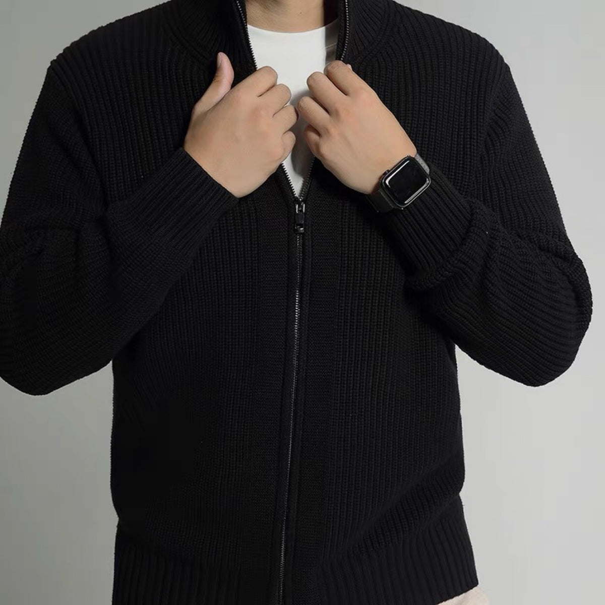 BELNAY Curved Hem Zip Cardigan