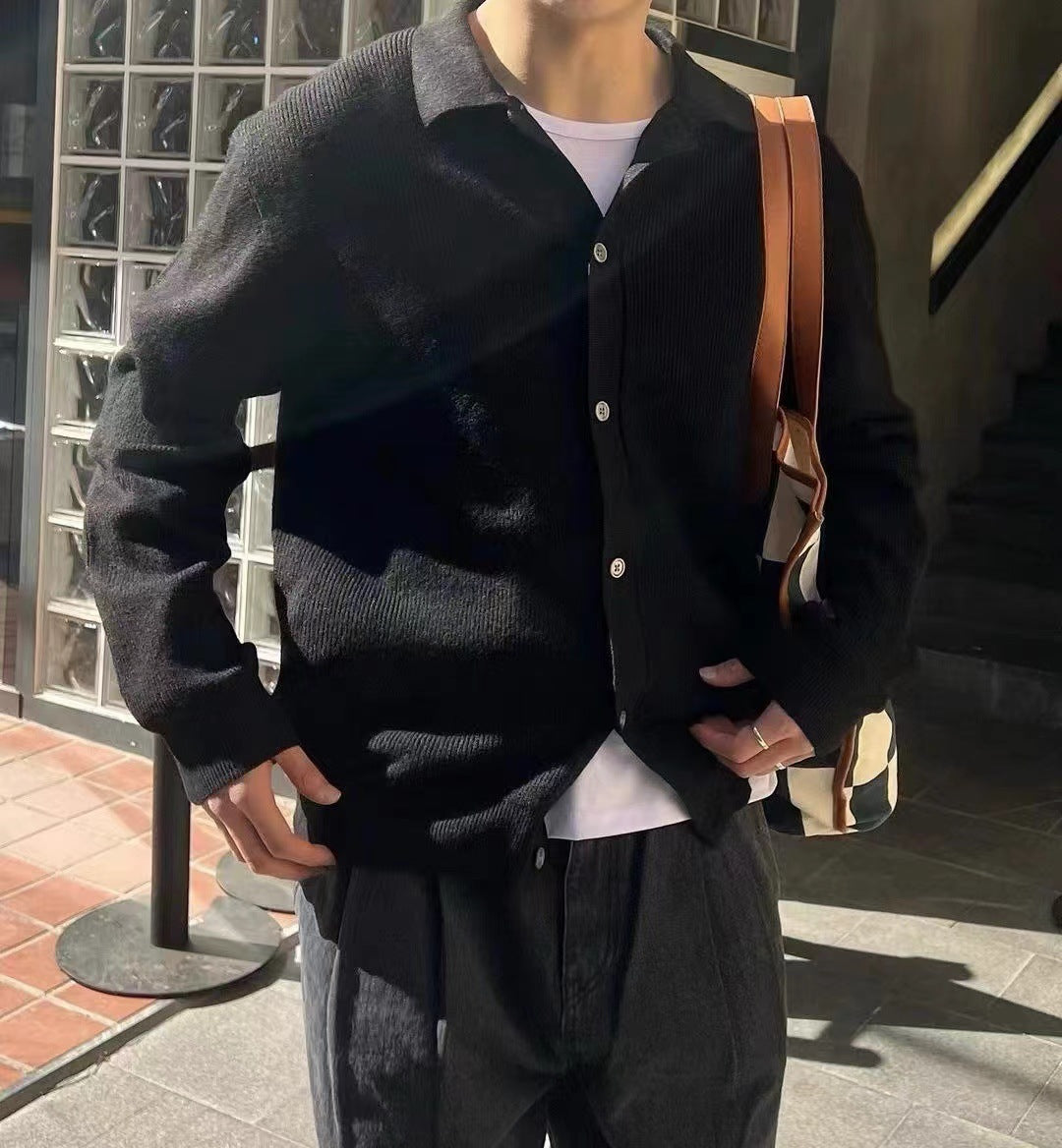 BELNAY Ribbed Collar Cardigan