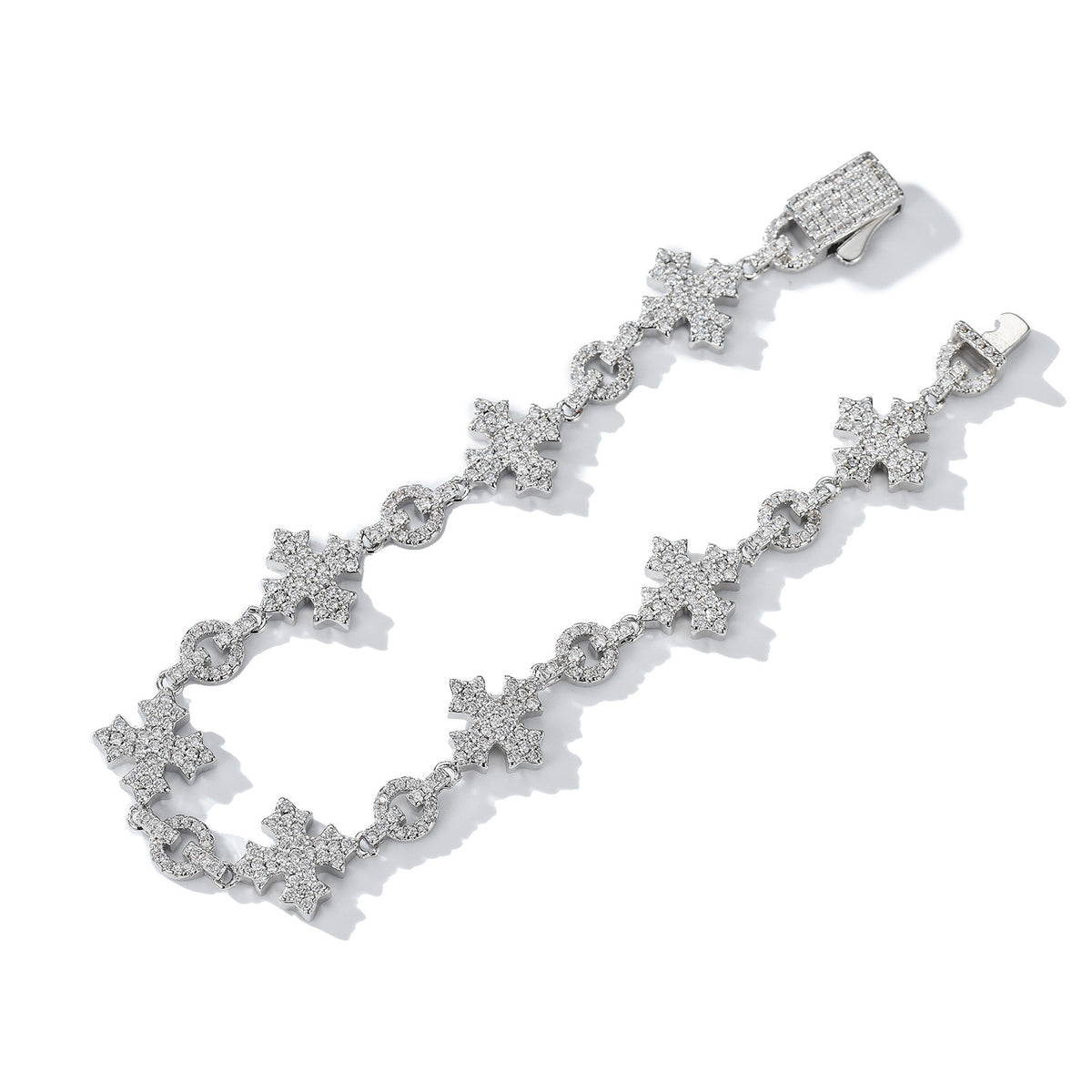 European and American hip-hop style full diamond snowflake cross bracelet, men's trendy personalized hiphop zircon couple accessories wholesale