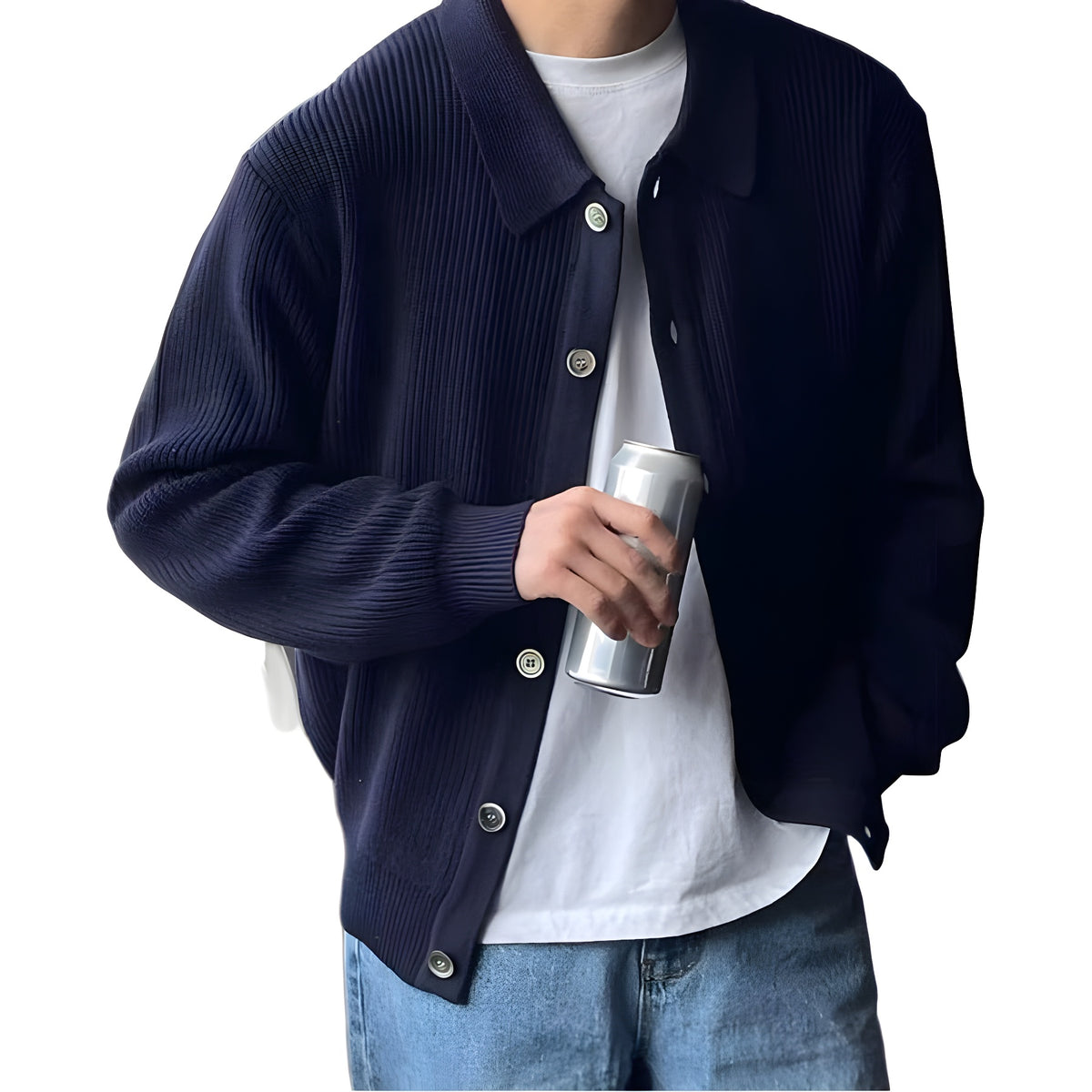 BELNAY Ribbed Collar Cardigan