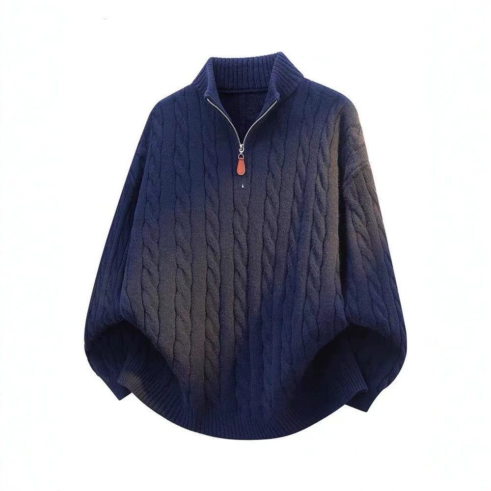 BELNAY Cable Mock Neck Half-Zip Sweater