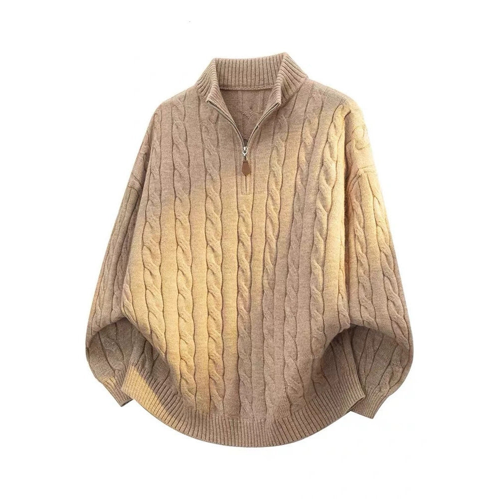 BELNAY Cable Mock Neck Half-Zip Sweater