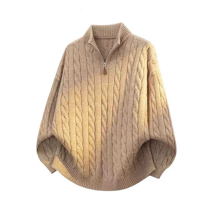 BELNAY Cable Mock Neck Half-Zip Sweater