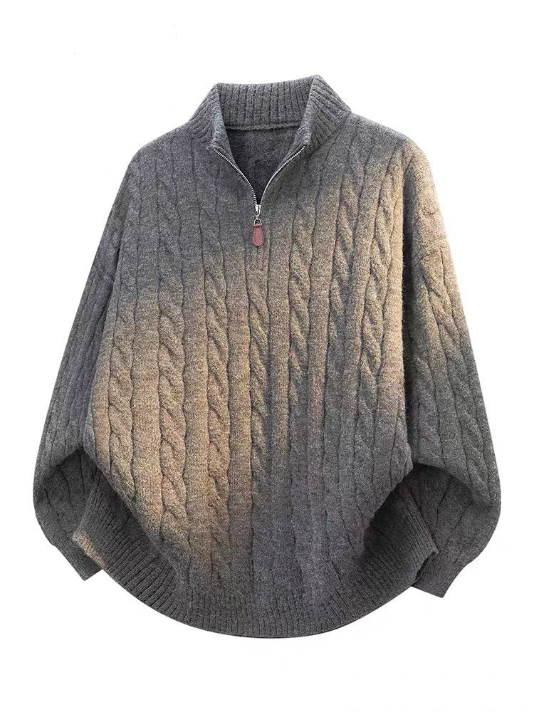 BELNAY Cable Mock Neck Half-Zip Sweater