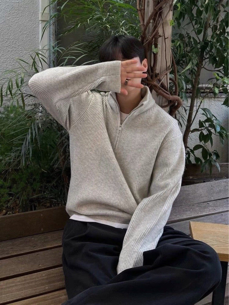 BELNAY Mock Neck Half-Zip Sweater